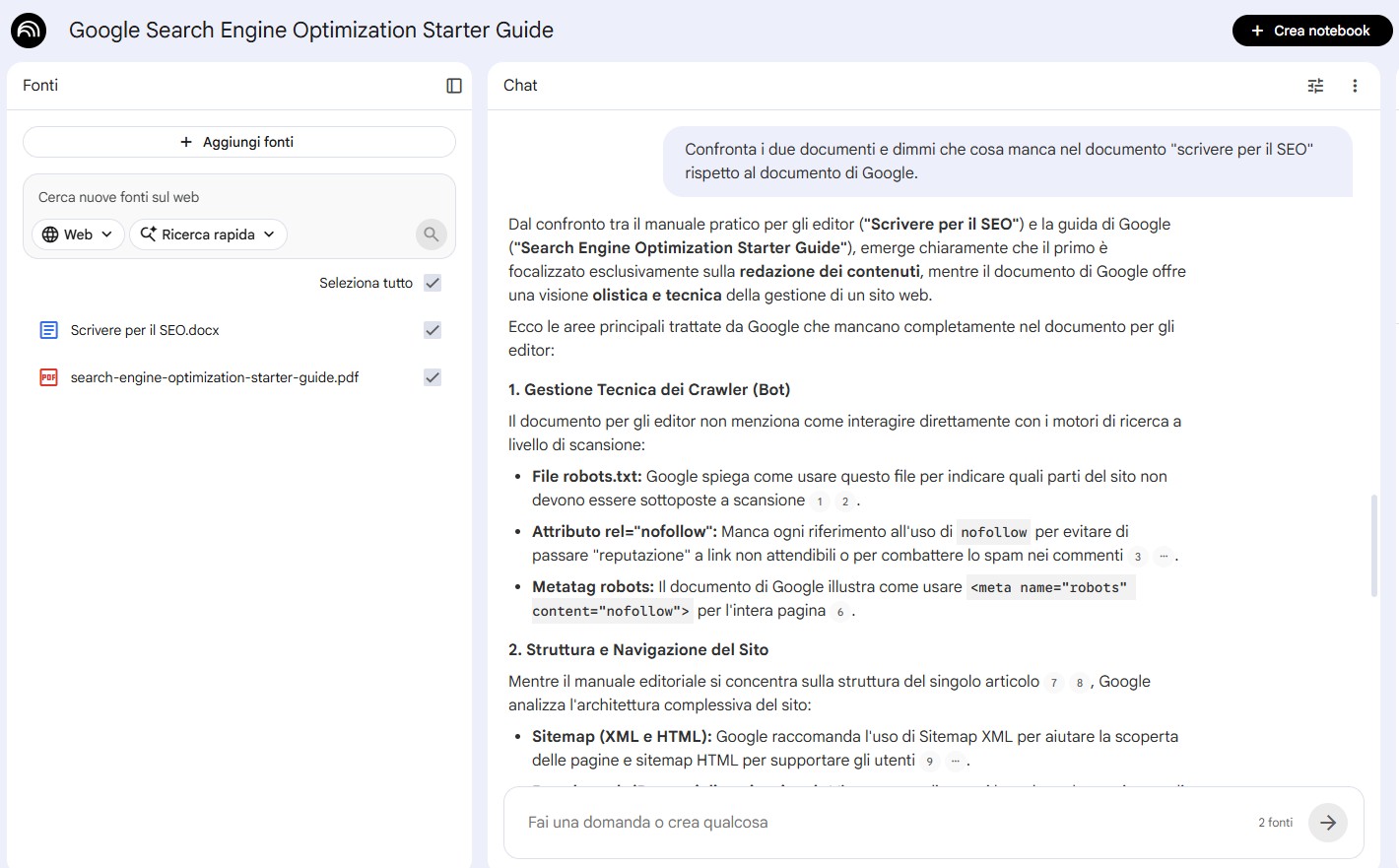Confrontare documenti con NotebookLM